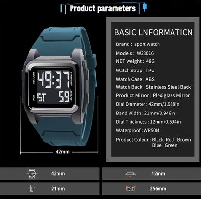 YIKAZE Men's Digital Watch 50M Waterproof Men Sport Watch Retro Multifunction Military Alarm Clock LED Wristwatch for Man Gifts