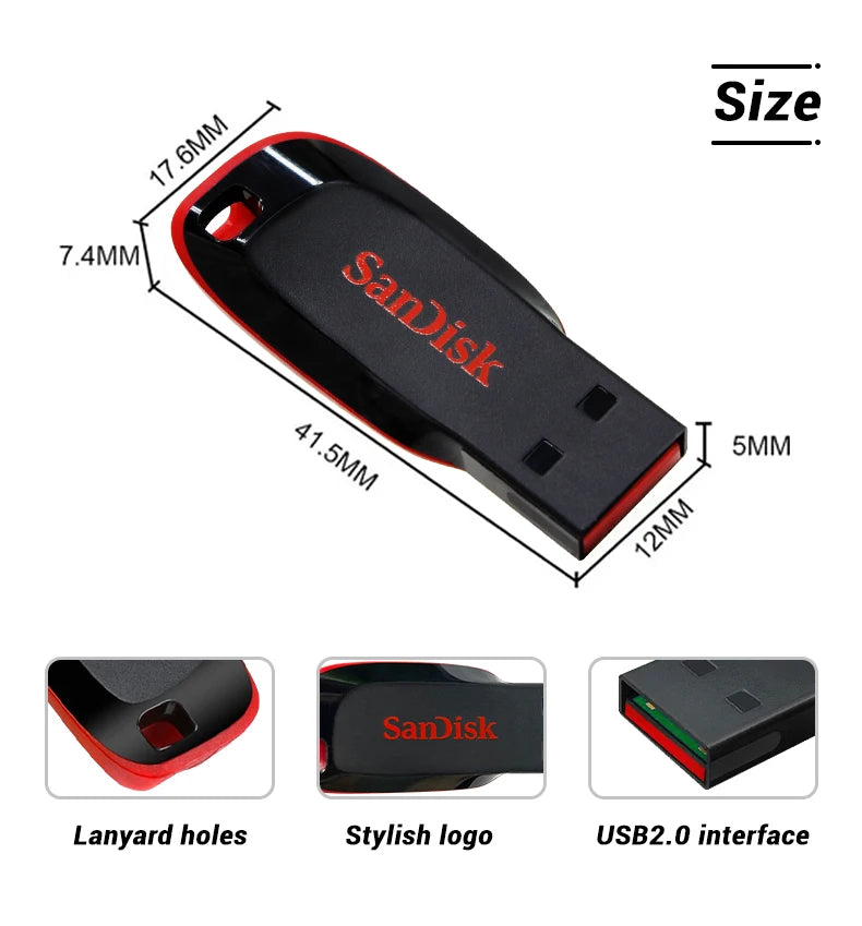 SanDisk USB Flash Drive 128GB 16GB 32GB 64GB Original HIgh Speed Pen Drive Flash Memory Stick USB2.0 U disk for PC USB Pendrive