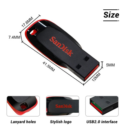SanDisk USB Flash Drive 128GB 16GB 32GB 64GB Original HIgh Speed Pen Drive Flash Memory Stick USB2.0 U disk for PC USB Pendrive