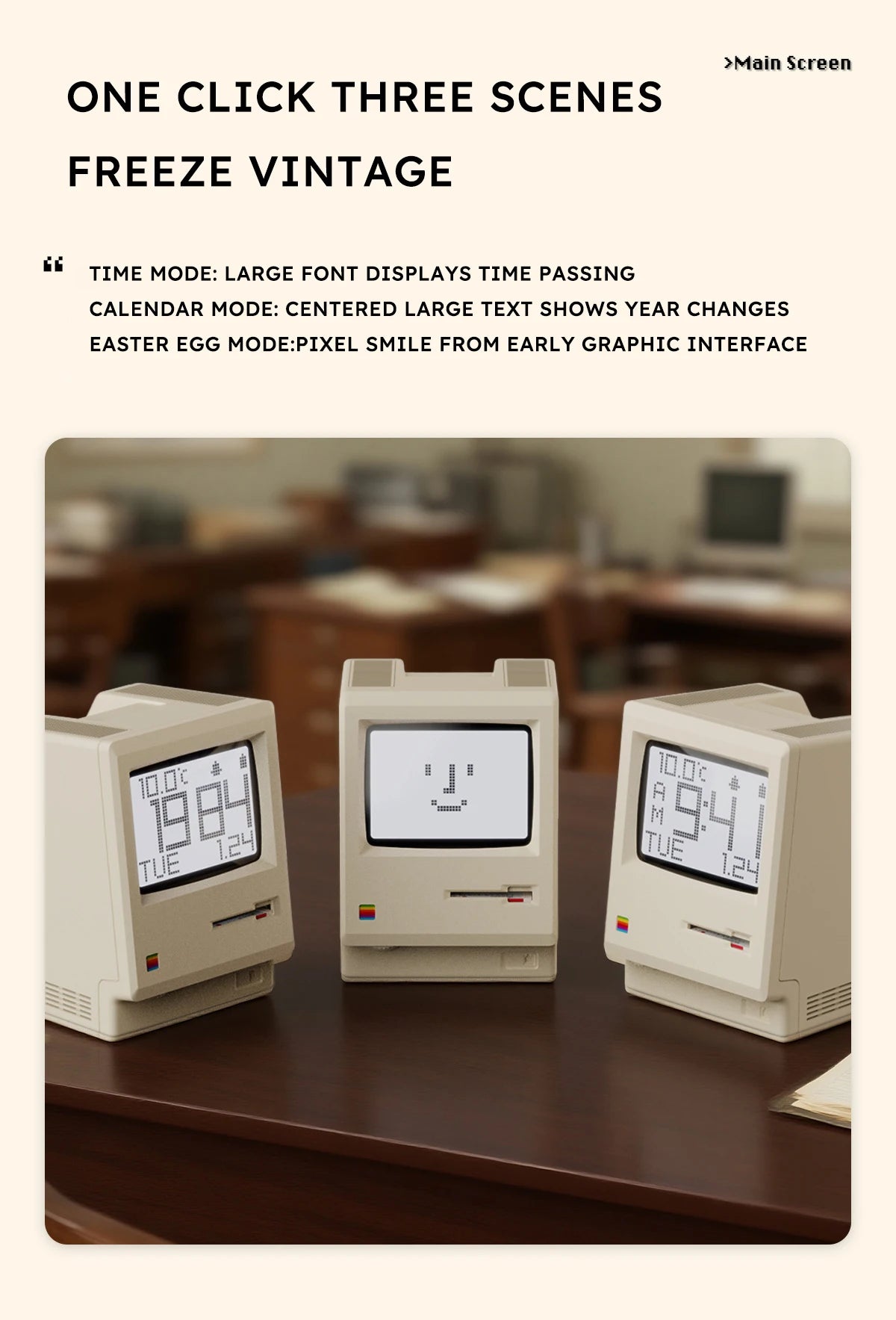 Budzik w stylu Retro Macintosh Klasyczna ozdoba na biurko z cyfrowym zegarem