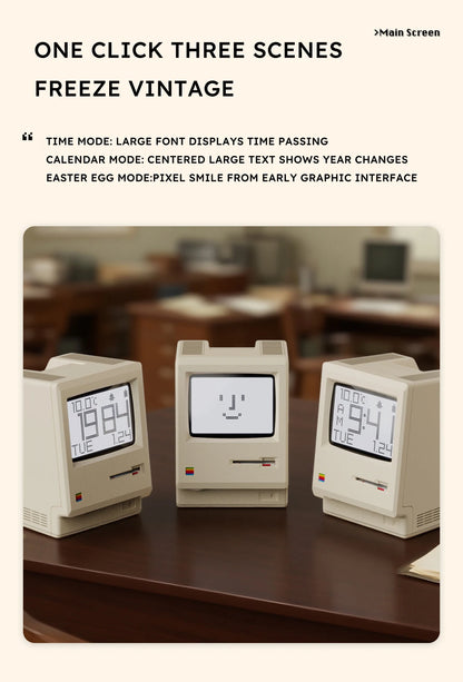 Budzik w stylu Retro Macintosh Klasyczna ozdoba na biurko z cyfrowym zegarem