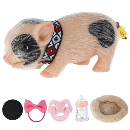 6inch Silicone Pig Doll Toy Cute Miniature Silicone Pig Reborn Realistic Pig Toy Interesting Full Silicone Piglet Doll Toy Set