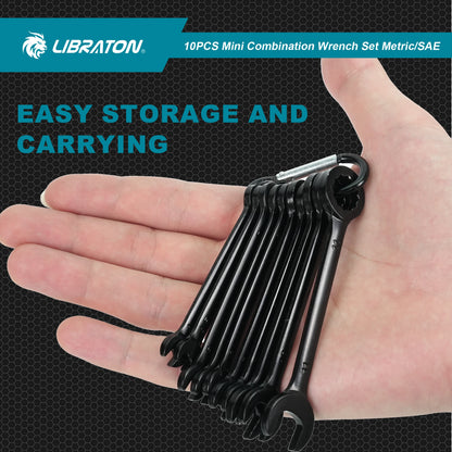 LIBRATON 20-częściowy zestaw kluczy nasadowych metrycznych 4-11 mm i calowych 5/32"-7/16", dwustronnych (płaskie i oczkowe), stal węglowa, lekki futerał organizacyjny