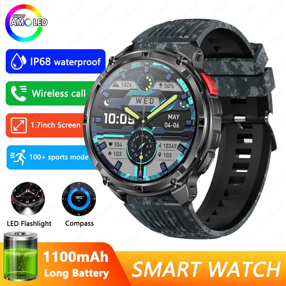 Military T-Rex 3 GPS Waterproof Smart Watch 1.46"HD AMOLED Built-in 6 Frequency Satellite Outdoors Sports Fitness Smart Bracelet