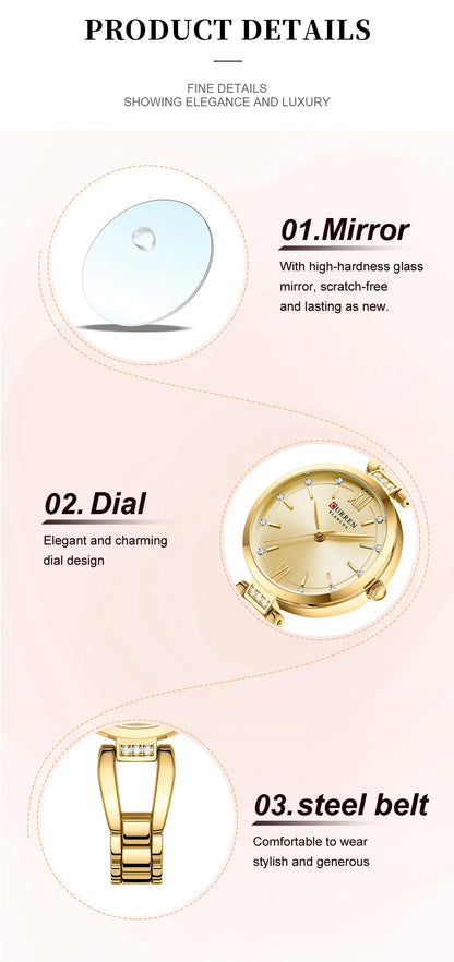 CURREN 9092 Quartz Watches Women Elegant Bracelet Stainless Steel Strap Rhinestone Fashion Ladies Simple Watch Gifts reloj mujer