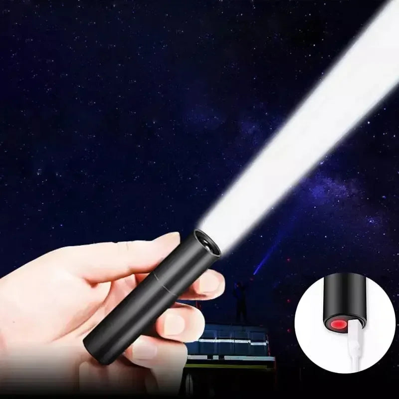 Mini Flashlight USB Rechargeable Aluminum Alloy Flashlight Super Bright LED Bead Adjustable Focus Long-range Portable Flashlight