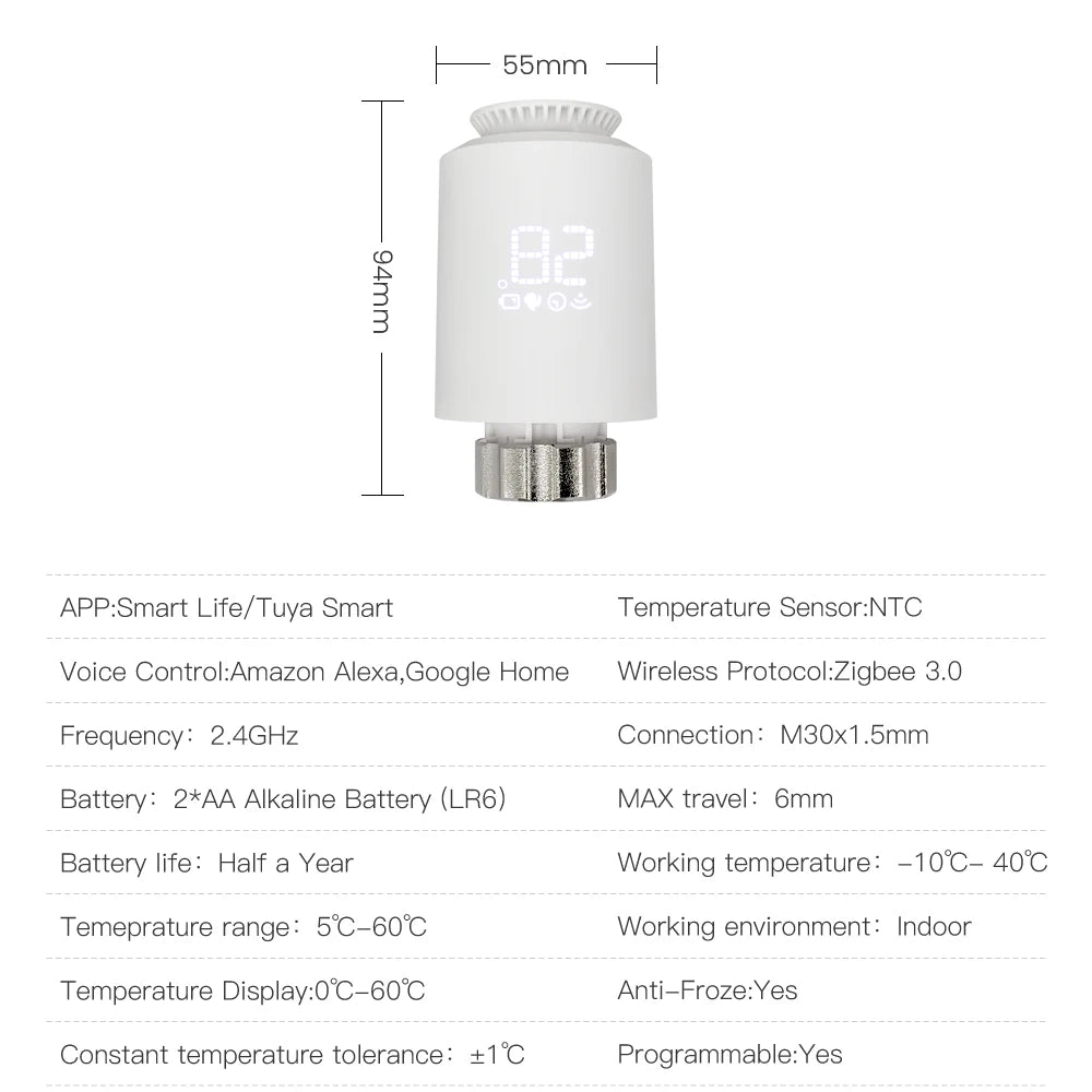 Tuya Zigbee Thermostatic Valve Radiator Zigbee Thermostat Smart Thermostatic Radiator Valve Head Temperature Controller Alexa
