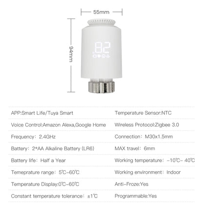 Tuya Zigbee Thermostatic Valve Radiator Zigbee Thermostat Smart Thermostatic Radiator Valve Head Temperature Controller Alexa