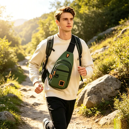 Portable Waterproof Men’s Chest Bag, Lightweight Crossbody Backpack, Black Army Green Lake Green Optional for Outdoor Daily Use