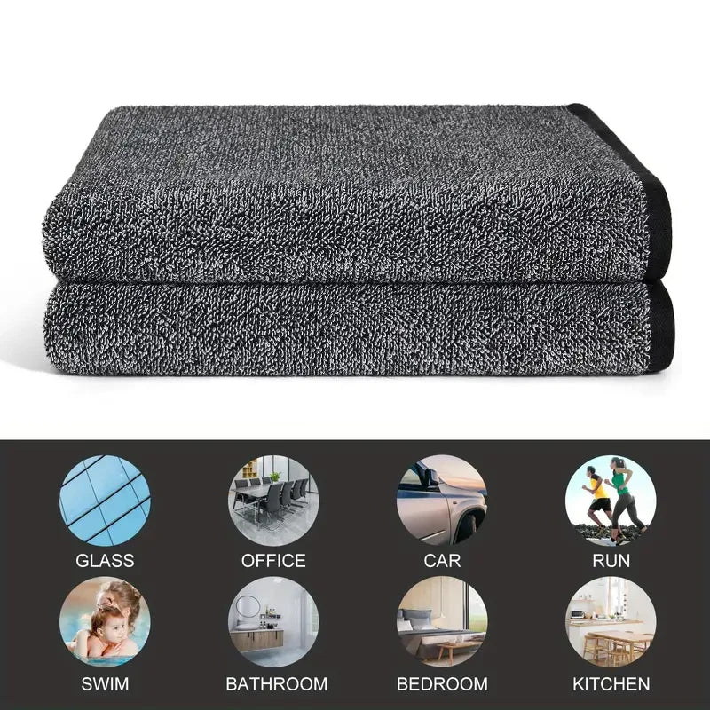 2pc Absorbent Microfiber Cleaning Cloth - Soft, Durable & Quick-Dry Towel for Cars, Home, and Bathroom Use