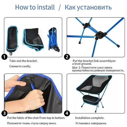 Folding Camping Chair Travel Ultralight Beach Accessories Playa Fishing Lightweight Portable Outdoor Foldable Furniture