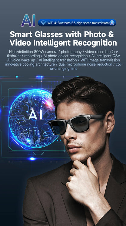 2026 New AI Smart Glasees With 800W Camera Video Recording AI Photo Recognition Bluetooth Call Translation Voice Sunglasses Man