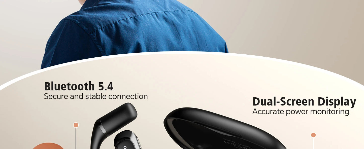 Ohayo Open-Ear Earphones Ear Hooks Wireless Bluetooth 5.4 Headphones IPX6 Waterproof Air conduction Sports Earbuds TWS with Mic