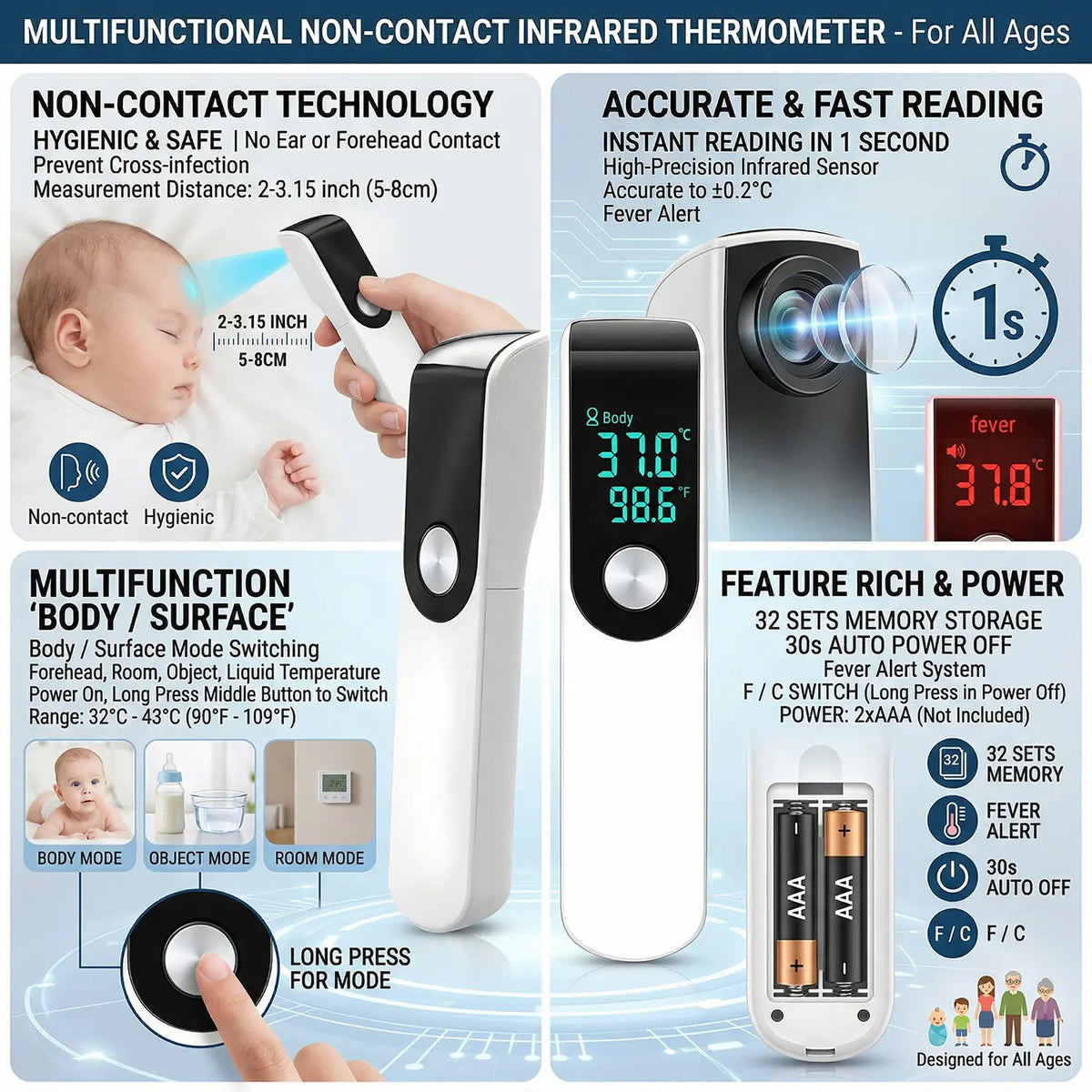 Forehead Fever Temperature Digital LCD Infrared Thermometer Medical Non-contact or 3.0MHz Doppler Fetal Heart Rate Monitor
