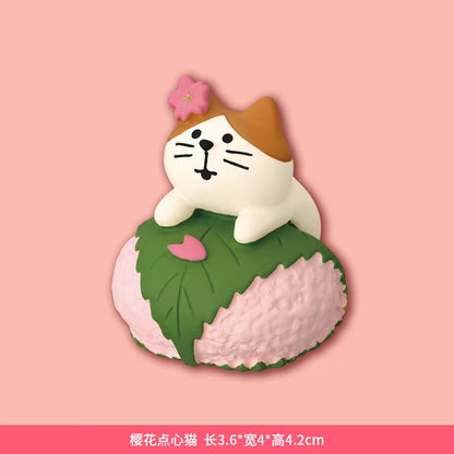 Sakura Series Miniature Zakka Japanese Style Cute Handmade Cat Rabbit Bird Figurines Resin Ornament Desktop Car Home Decor Gifts