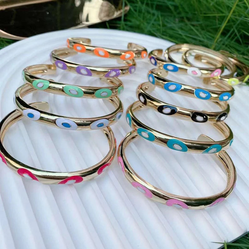 Fashionable Multicolor Gold Plated Gemstone Charm Bangle,Fine Colorful Enamel Open Adjustable Bracelet Jewelry Supply  Q35