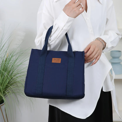 Solid Color Lunch Bag, Tote Bag with Foil Inner Zipper Closure Large Capacity Portable, Work, School, Utility Bag with Meals