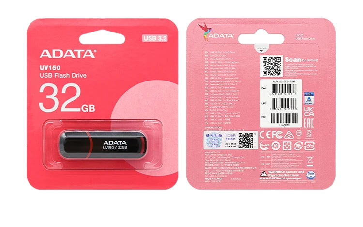 Original ADATA USB 3.2 Flash Drive UV150 32GB 64GB Pendrive Red Black Memory Stick High Quality U Disk for PC Smart TV