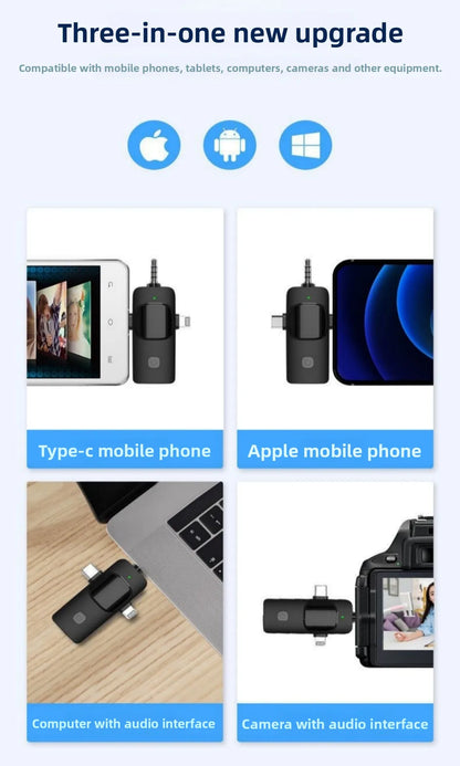 Wireless Lavalier Microphone 1 to 2 with Reverb Monitor Auto Noise Reduction for Video Live Streaming Vlog