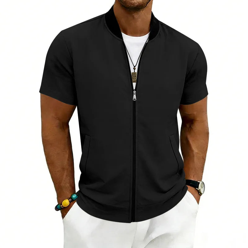 2026 American Summer Men's Stand Collar Thin Sports Short Sleeve Flight Zipper Baseball Jersey Jacket
