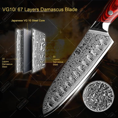 TAMZUO 7" Kitchen Santoku Knives Japanese Damascus Steel VG10 Kitchen Cooking Knife Meat Cutting Fruit Knife Wooden Handle