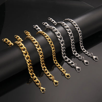 Punk Cuban Chain 3-10mm Wide Minimalist Bracelet Men Women Stainless Steel Gold Color Basic Hip Hop Figaro Chain Jewelry Gift