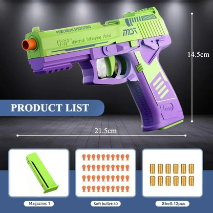 USP Soft Bullet Toy Pistol Shell Ejecting Continuous Firing Empty Hanging Design Outdoor Interactive Game Toy for Kids Gift