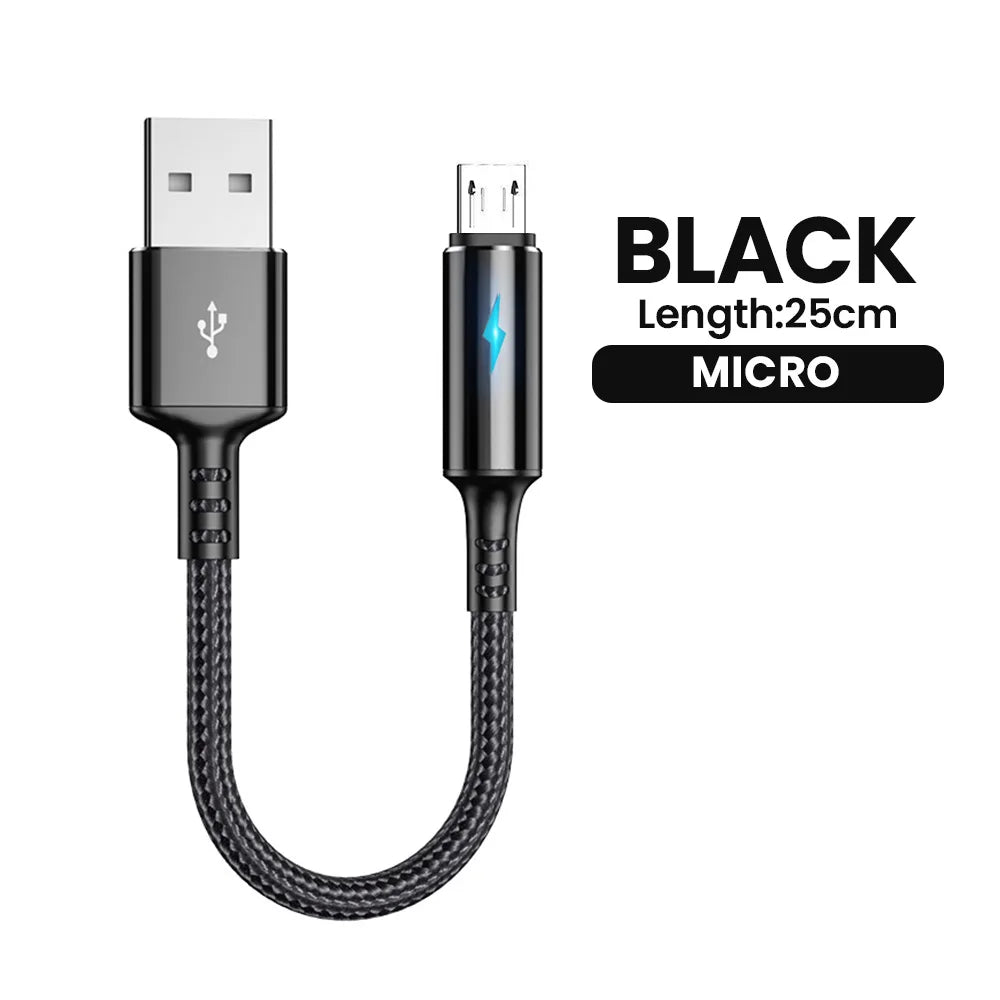 25cm Short Cable USB Type C Cable USB A To Micro USB 3A Fast Charging Cable For iPhone Xiaomi Huawei Mobile Phone Data Charger