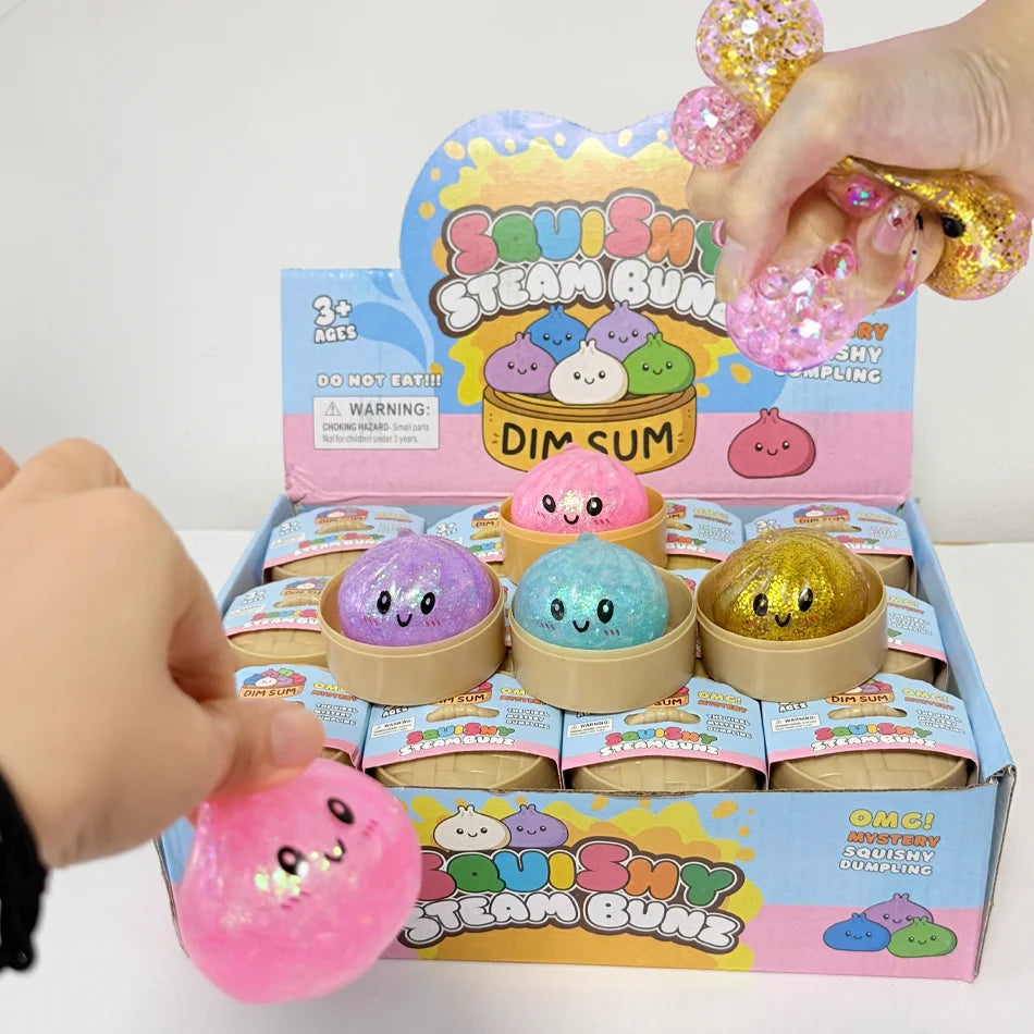 New 1-24pcs Glitter Dumpling Glitter Dumpling Squishy with Box Dumplings Sensory Squeeze Toy for Stress Relief