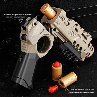 Shootable Toy Pistol with 1-Button Shell Ejection and Card Pushing Function, Black Technology Mini Handgun for Stress Relief