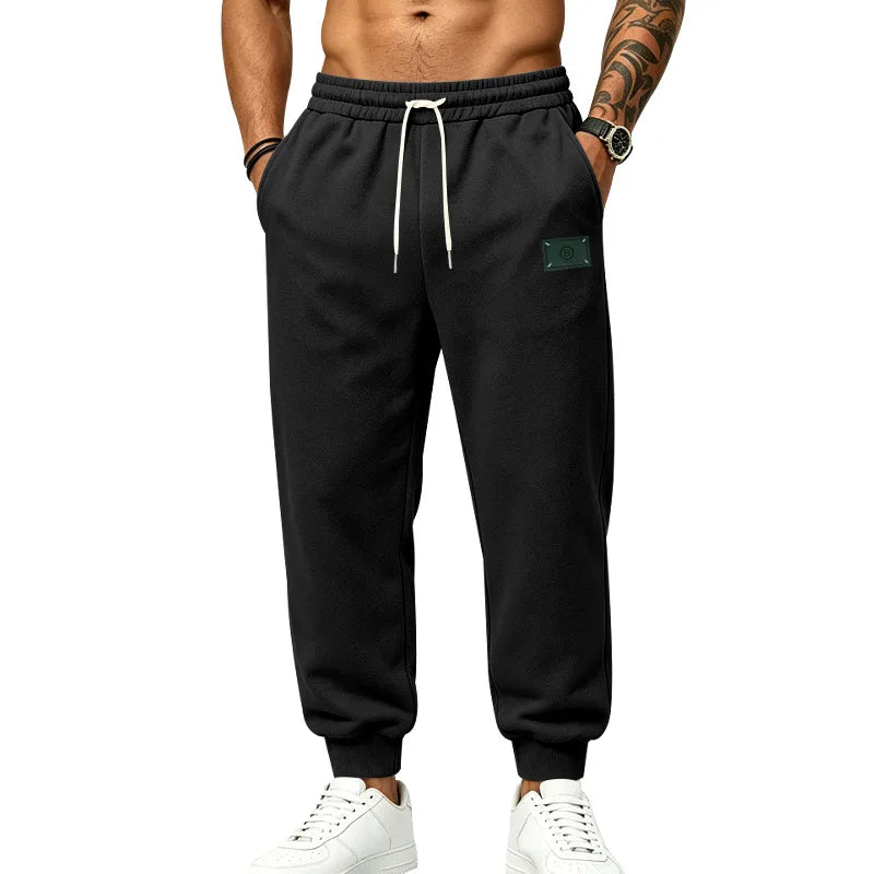 Men's Fleece Lined Jogger Pants, Autumn Winter Heavyweight Sweatpants, Drawstring Loose Fit Outdoor Sports Warm Trousers