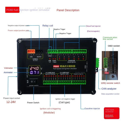PD60 Auto Injector Fuel Injection Ignition Simulator Gasoline and Diesel Vehicle Car Computer Board ECU Maintenance Tester