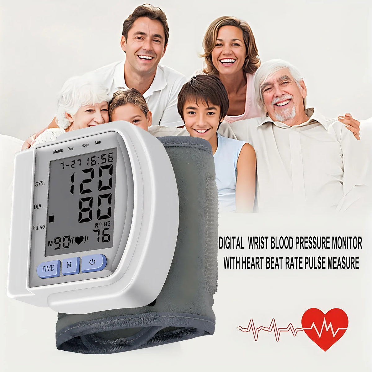 Wrist Blood Pressure Monitor - Automatic Digital Sphygmomanometer with Pulsometer Function, Portable Tensiometer for Home