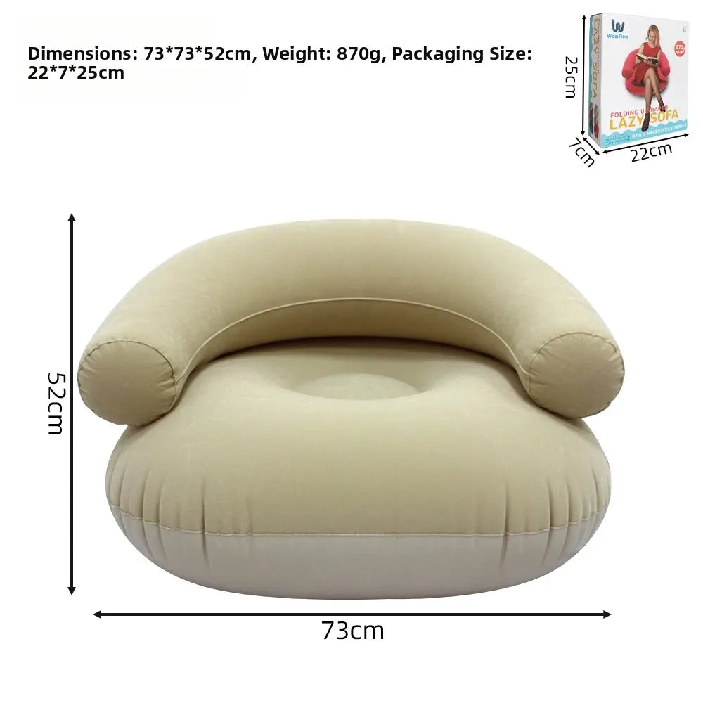 Inflatable Single Person Lazy Sofa U-Shaped Flocking with Armrests And Backrest Portable Outdoor Leisure Bean Bag Chair