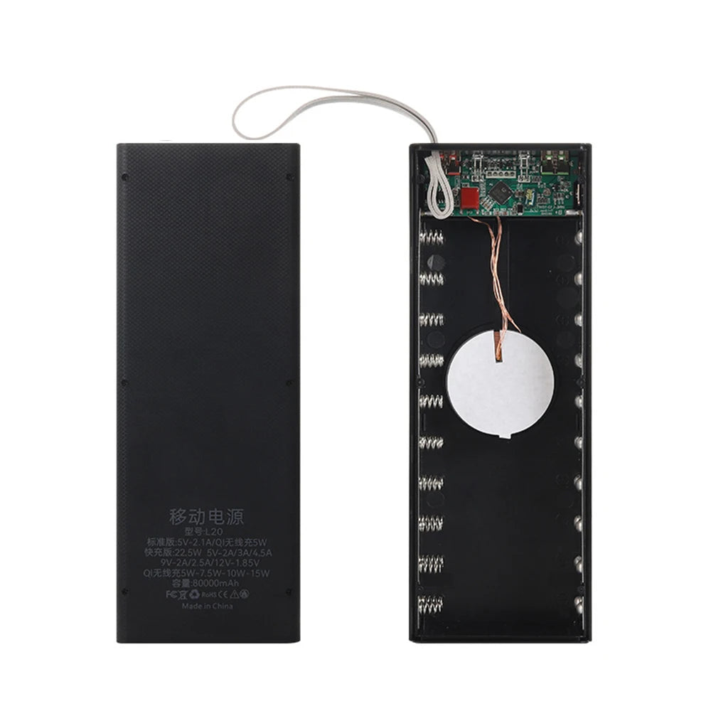 20*18650 Detachable Power Bank Case 22.5W PD QC3.0 Quick Wireless Charging DIY Shell With LED Lighting 18650 Battery Storage Box