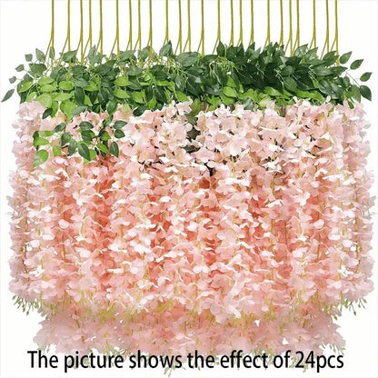 12pcs Wisteria Vine Artificial Flowers Wholesale Trailing Fake String for Home Wedding Party Decor Silk