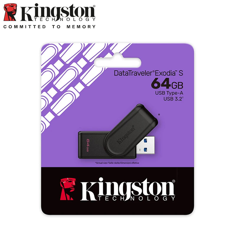 Kingston DataTraveler Exodia S USB Flash Drive 64GB 128GB 256GB 512G USB 3.2 Gen 1 Pen Drive Black DTXS Flash Drive for Computer