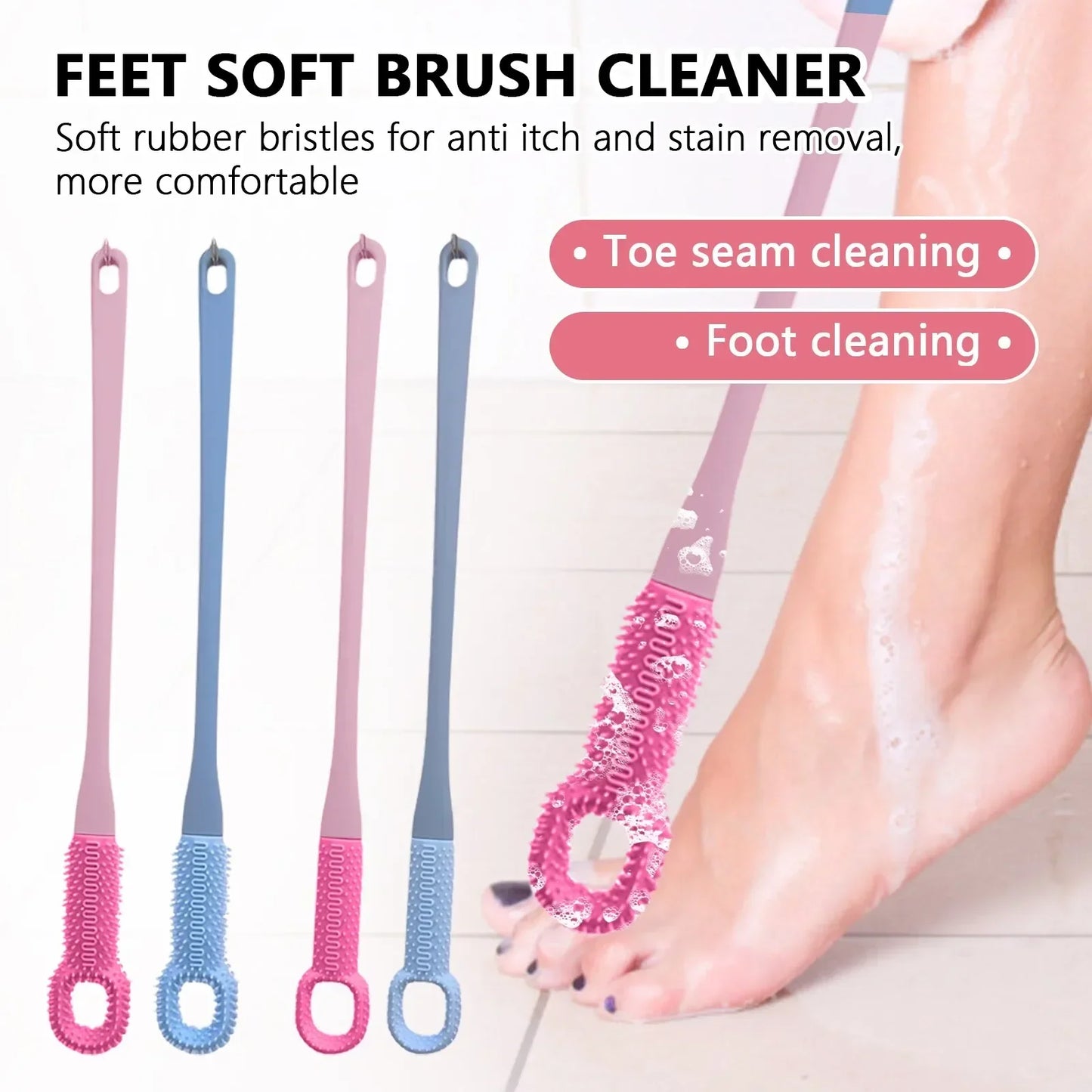 1pc Comfort Silicone Brush Long Handle Hand Brush Long Haired Toe Seam Soft Rubber Toe Gap Brush Daily Shower Foot Care Tools