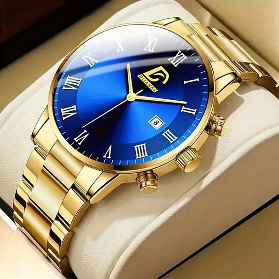 5 Pieces/set of Business Men's Watch Set Simple Casual Quartz Watch Pointer Alloy Dial Men Watch Set Is The IdealChoice forGifts