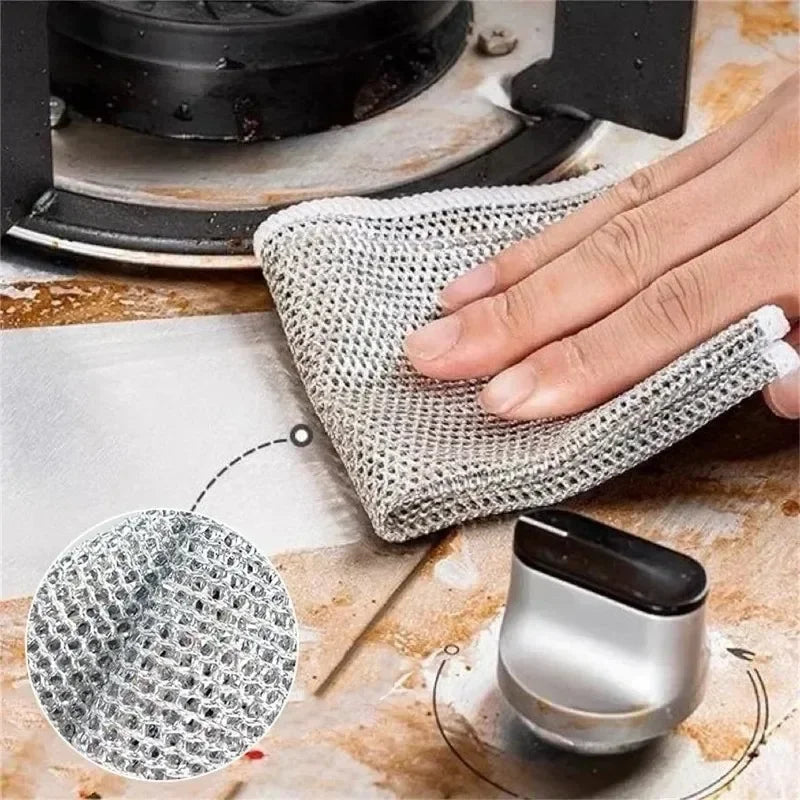 20/1pcs Magic Dishcloth Silver Wire Cleaning Cloths Kitchen Dish Pot Washing Cloth Double-sided Thickened Towels Steel Wire Rags