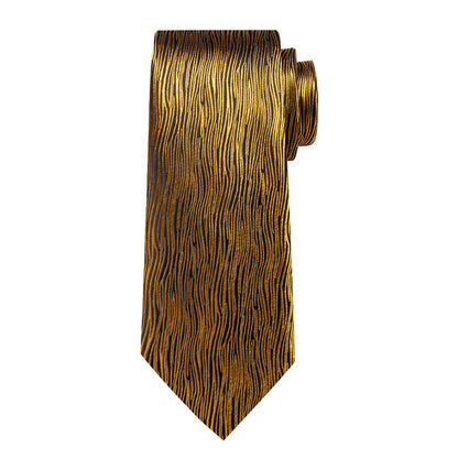Luxury Black Gold Paisley Striped Floral Silk Men's Tie Set Handkerchief Cufflinks Wedding Party Accessories Groom Gift for Men