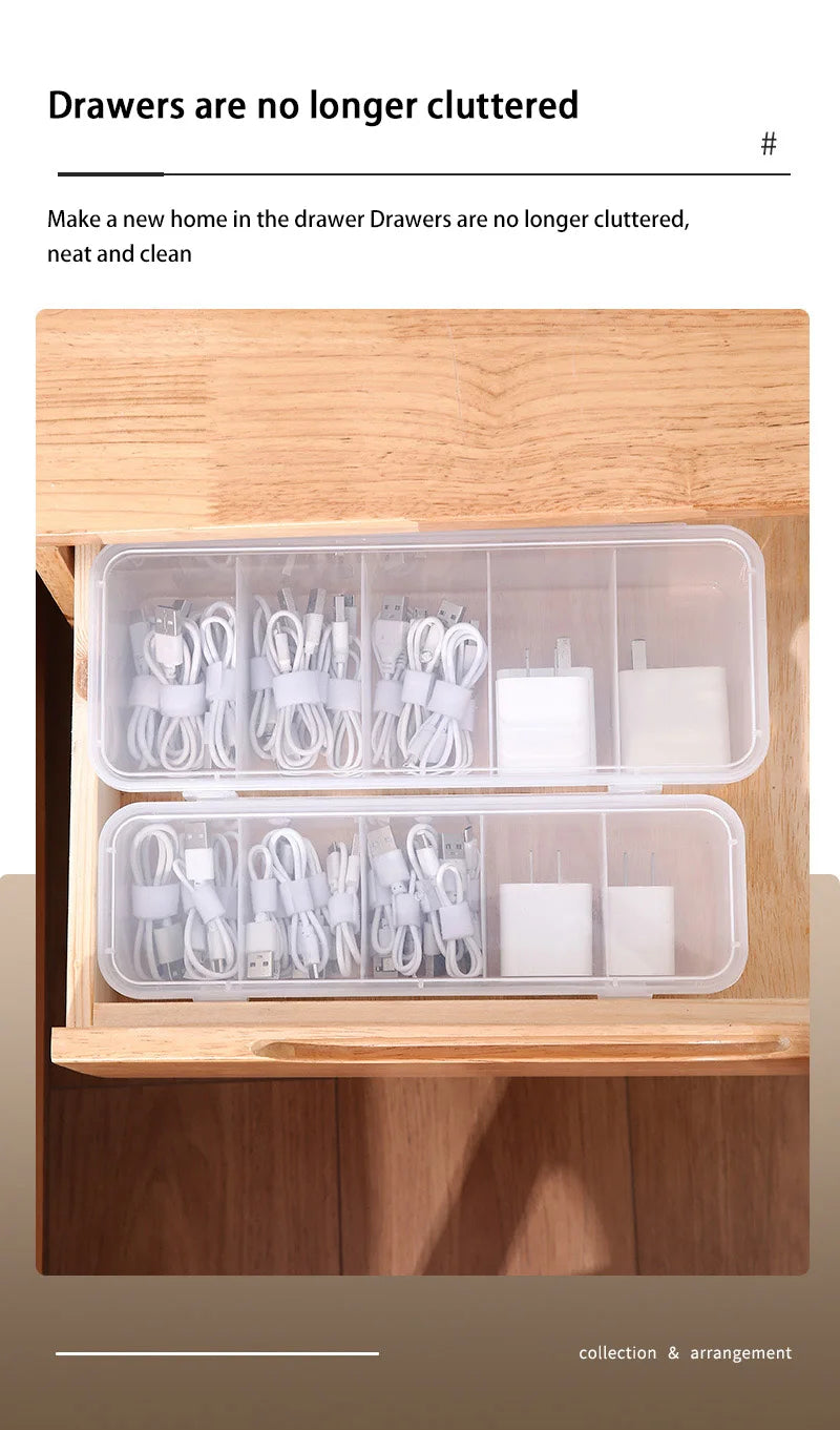 Transparent Data Cable Organizer Case Classification Dustproof Card Organizer Lid Clutter Collection Box for Office Home New