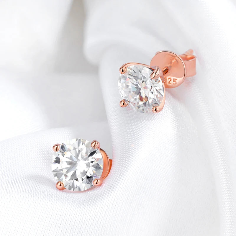 Smyoue Kolczyki Sztyfty Moissanite 0.2-3CT w Kolorze Różowego Złota dla Kobiet Lśniące Klasyczne Ślubne Kolczyki z Laboratorium Diamentowym Czyste Srebro 925