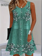 2025 Women Summer Sleeveless Bohemian Dress Fashion Imitate Cowboy Vest Flowers Print Dress Casual Tank Beach Dresses For Women