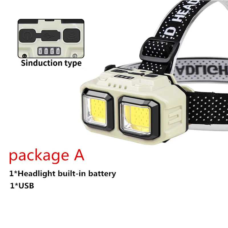 USB Rechargeable LED Induction Headlamp 4 Lighting Modes Powerful Headlight Built-in Battery Outdoor Camping Fishing Lantern