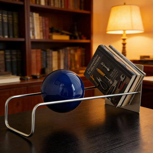 Mid-Century Modern Gravity Ball Book Holder, Bauhaus Inspired Desktop Organizer, Stylish Magazine Rack for Home Office