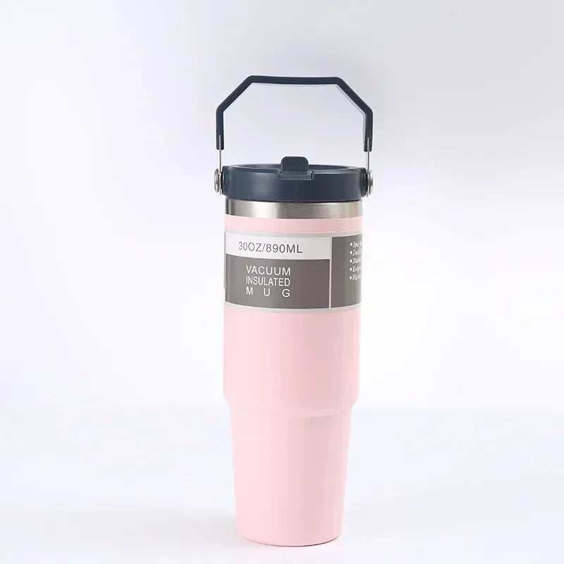 Stainless Coffee Mug with Straw Thermal Water Cups Insulated Car Drinkware