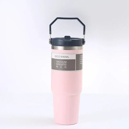 Stainless Coffee Mug with Straw Thermal Water Cups Insulated Car Drinkware