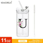 1PCS 24 Letter-Shaped Glass Tumblers with Lid And Straw Coffee Tumbler 300ML Clear Square Drinking Tumbler For Coffee Beer Milk