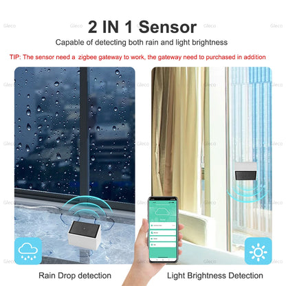 Zigbee 3.0 Rain Sensor Detector Rain Drop Sensor Build-in Light Detection APP Real-time Monitor For Smart Home